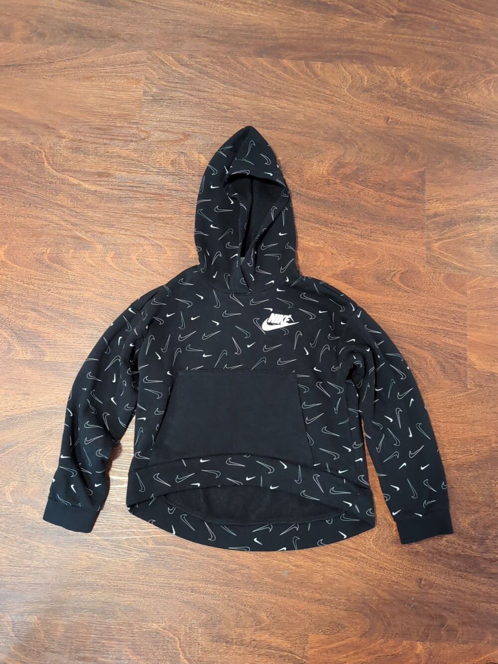 NIKE hoodie Womens Black Long Sleeve Logo Print All Over Jacket Size M